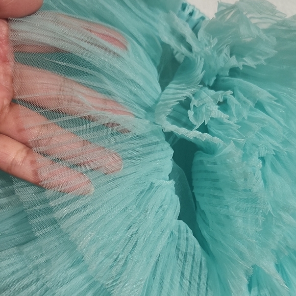 Selezza London Ruffled Mesh Crop Top in Aqua Size S - Picture 8 of 12